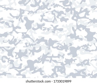 Seamless Camo Paint. Urban Camo Print. Army Gray Canvas. Fabric Snow Pattern. White Hunter Pattern. Military Vector Background. Digital Gray Camouflage Seamless Print. Repeat Abstract Camouflage.