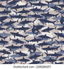 Seamless Camo Pattern of Silhouette Shark, Shark Pattern Can be Used for Invitation, Greeting Cards, Textile Print Fabric, Clothes, Stationery