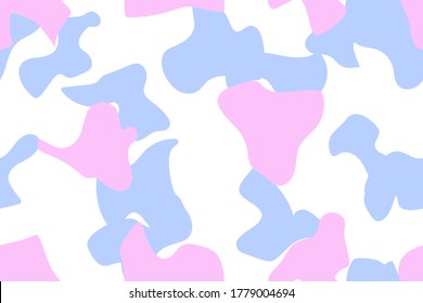 Mancha De Camo Sin Pañales. Esplash rosa plano. Patrón de tejido fluido. Impresión sucia sin problemas de camuflaje. Spray Spray Camo Spray. Fondo del vector irregular azul. Patrón rosa moderno. Camoflage abstracto de repetición suave