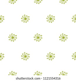 Seamless camomile flower pattern. Green shabby blossoms on white background. Vector symmetric wallpaper. Nature eco ornament for print. 