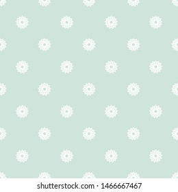 Seamless camomile flower pattern. Pale sage green background with white  blossoms . Vector symmetric wallpaper. Nature eco ornament for print. 