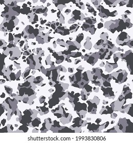 Seamless Camouflage For Army, Hunting And Other Use.  Black And White Snow Camo Texture. Military Pattern For Fabric Print. Vector Illustration.