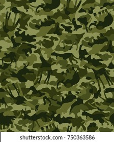 Seamless Camouflage Background With Animal Silhouettes. Vector