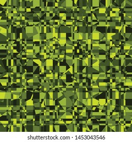 Seamless camouflage with a cellular structure that includes chaos of squares. Small parts. Green forest.