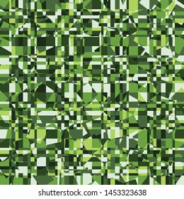 Seamless camouflage with a cellular structure that includes chaos of squares. Small parts. Green forest.