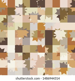 Seamless camouflage checkered pattern including symbolic maple leaves. Desert autumn colors.