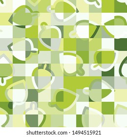 Seamless camouflage checkered pattern including symbolic contour leaves.
