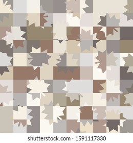 Seamless camouflage checkered pattern including symbolic maple leaves. Desert autumn colors.