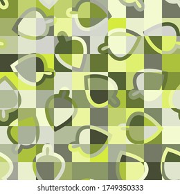 Seamless camouflage checkered pattern including symbolic contour leaves.