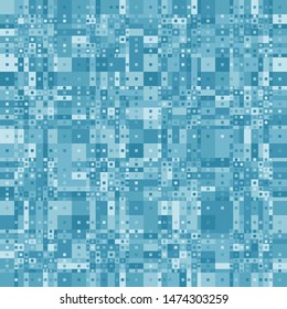 Seamless camouflage with a checkered structure, including a scattering of small squares. Winter with blue colors.