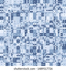Seamless camouflage with a checkered structure, including a scattering of small squares. Winter with blue colors.