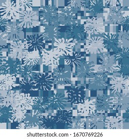 Camuflaje impecable con estructura de cuadros.La capa superior consiste en trozos cuadrados. Tonos azules.