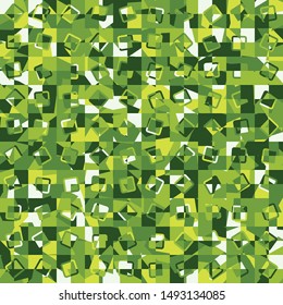 Seamless camouflage colors of green forest. Broken pixels with contour squares. Fashionable texture.