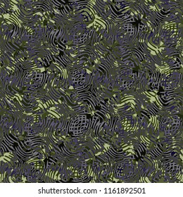 Seamless camouflage colors of the jungle with a dense network of curved lines.