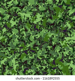 Seamless camouflage colors of the jungle with five-pointed stars.