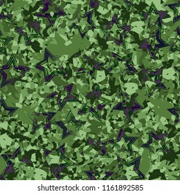 Seamless camouflage colors of the jungle with five-pointed stars.