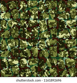 Seamless camouflage colors of the jungle with a network of squares separated by an oblique cross.