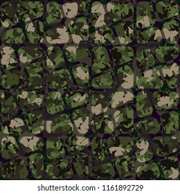 Seamless camouflage colors of the jungle with a network of squares separated by an oblique cross.