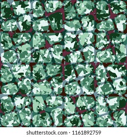 Seamless camouflage colors of the jungle with a network of squares separated by an oblique cross.