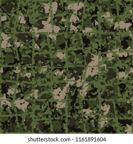 Seamless camouflage colors of the jungle with a superimposed network of sloppy quadrangles.