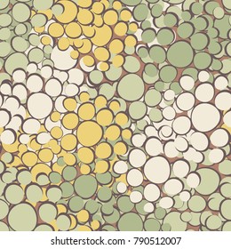 Seamless camouflage consisting of rounded spots. Six-colored texture resembling a scaly reptile.
