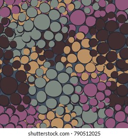 Seamless camouflage consisting of rounded spots. Six-colored texture resembling a scaly reptile.