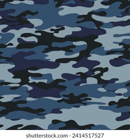 seamless camouflage, dark blue background, army texture, nautical print.