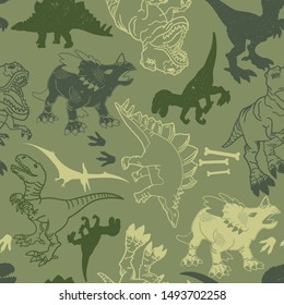 Seamless  Camouflage Dino Pattern,   Grunge Design For Boys And Girls