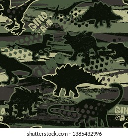 Seamless  camouflage Dino pattern, print for T-shirts, textiles, wrapping paper, web. Original design with t-rex, dinosaur.  grunge design for boys and girls