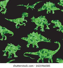 Seamless  camouflage Dino pattern, print for T-shirts, textiles, wrapping paper, web. Original design with t-rex, dinosaur.  grunge design for boys and girls