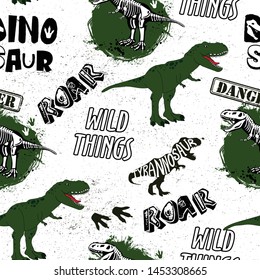 Seamless  camouflage Dino pattern, print for T-shirts, textiles, wrapping paper, web. Original design with t-rex, dinosaur.  grunge design for boys and girls