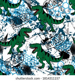 Seamless  camouflage Dino pattern, print for T-shirts, textiles, wrapping paper, web. Original design with t-rex, dinosaur.  grunge design for boys and girls