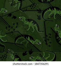 Seamless  camouflage Dino pattern, print for T-shirts, textiles, wrapping paper, web. Original design with t-rex, dinosaur.  grunge design for boys and girls