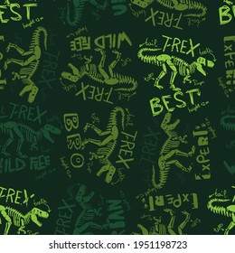 Seamless  camouflage Dino pattern, print for T-shirts, textiles, wrapping paper, web. Original design with t-rex, dinosaur.  grunge design for boys and girls