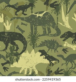 Seamless  camouflage Dino pattern, print for T-shirts, textiles, wrapping paper, web. Original design with t-rex, dinosaur.  grunge design for boys and girls