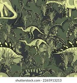 Seamless  camouflage Dino pattern, print for T-shirts, textiles, wrapping paper, web. Original design with t-rex, dinosaur.  grunge design for boys and girls