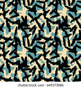 Seamless camouflage doodle pattern grunge texture.Trendy modern ink artistic design with authentic and unique scrapes, watercolor blotted background for a logo, cards, invitations, posters, banners.
