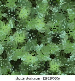 Seamless camouflage. The front layer is pixel. The background consists of oak leaves. Easy to edit.