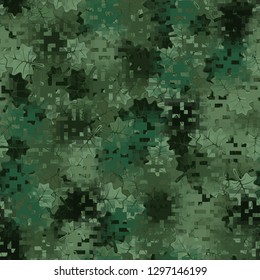 Seamless camouflage. The front layer is pixel.
Background made up of maple leaves. Easy to edit.