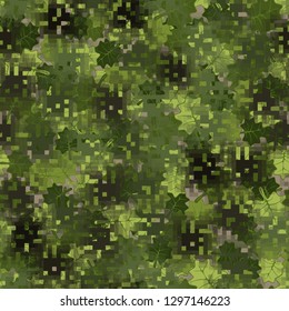 Seamless camouflage. The front layer is pixel.
Background made up of maple leaves. Easy to edit.