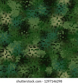 Seamless camouflage. The front layer is pixel.
Background made up of maple leaves. Easy to edit.