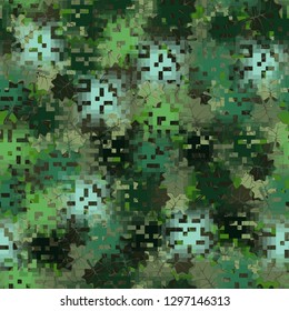 Seamless camouflage. The front layer is pixel.
Background made up of maple leaves. Easy to edit.