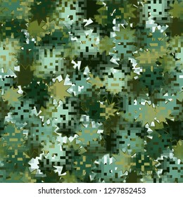 Seamless camouflage. The front layer is pixel.
Background made up of oblique multipath stars. Easy to edit.