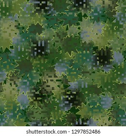 Seamless camouflage. The front layer is pixel.
Background made up of oblique multipath stars. Easy to edit.