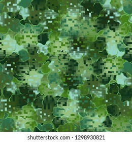 Seamless camouflage. The front layer is pixel.
Background consisting of random-shaped chaotic spots. Editable.