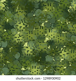 Seamless camouflage. The front layer is pixel.
Background consisting of random-shaped chaotic spots. Editable.