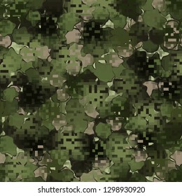 Seamless camouflage. The front layer is pixel.
Background consisting of random-shaped chaotic spots. Editable.