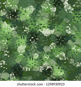 Seamless camouflage. The front layer is pixel.
Background consisting of random-shaped chaotic spots. Editable.