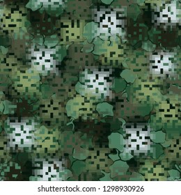 Seamless camouflage. The front layer is pixel.
Background consisting of random-shaped chaotic spots. Editable.