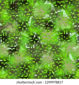 Seamless camouflage. The front layer is pixel.
The background consists of angular curved figures. Editable.